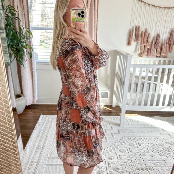 Hayden Paisley Patchwork Ruffle Neck Chiffon Tunic Dress - Picture 4 of 10